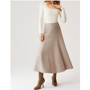 OGL Cash Soft Wool Like Flared Neutral High Waist Maxi Skirt NEW XS- Minimalist